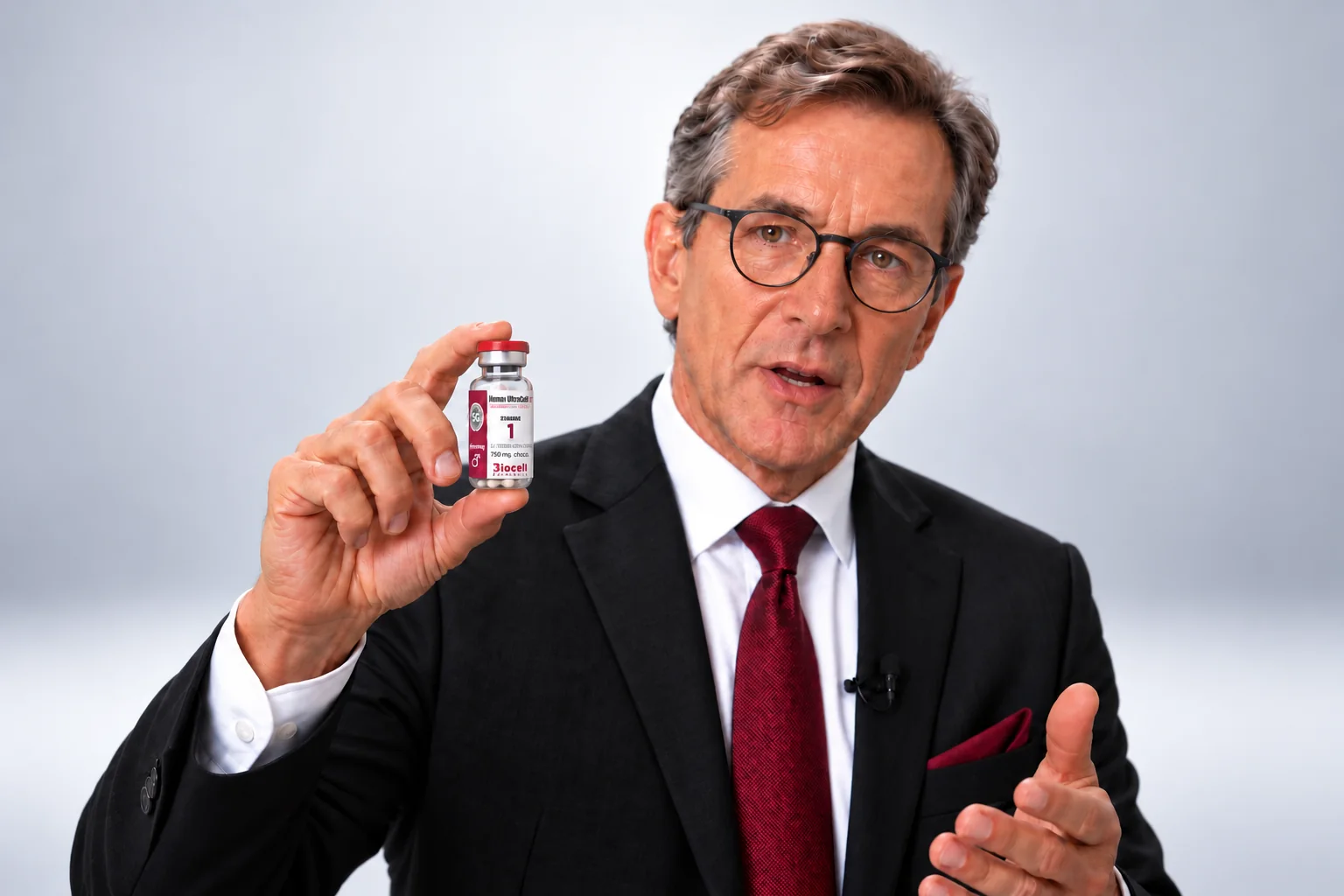 Man presenting a Human Ultracell vial